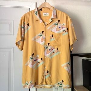 DUVIN mustard butter pale yellow girl ladies lady beach rayon button up shirt